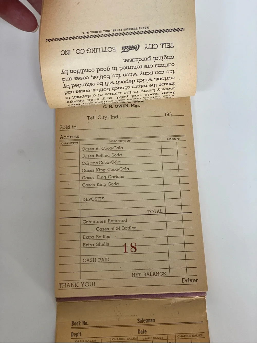 Vintage Coca-Cola Bottling Company Invoice Receipt Book Tell City Ind. Ephemera